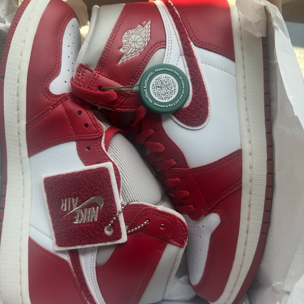 Nike Air Jordan 1 Retro OG High-Top Red and White Athletic Sneakers "Chenille"